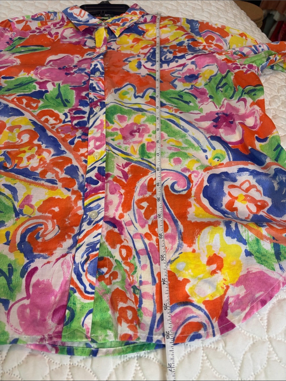Ralph Lauren Bright Floral Multi-Color Button Down 3/4 Sleeve Shirt XL - Picture 7 of 7